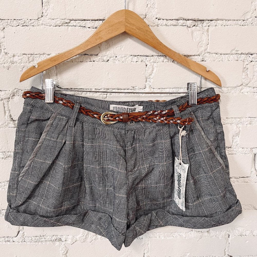 BRAND NEW Plaid Shorts with Brown Belt Included